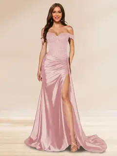 Trumpet/Mermaid Off-the-Shoulder Sweep Train Sequined Evening Dresses with Split Side — view 28