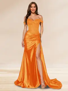 Trumpet/Mermaid Off-the-Shoulder Sweep Train Sequined Evening Dresses with Split Side — view 36