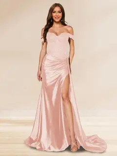 Trumpet/Mermaid Off-the-Shoulder Sweep Train Sequined Evening Dresses with Split Side — view 38