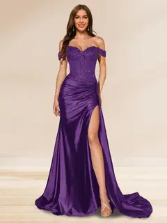 Trumpet/Mermaid Off-the-Shoulder Sweep Train Sequined Evening Dresses with Split Side — view 39