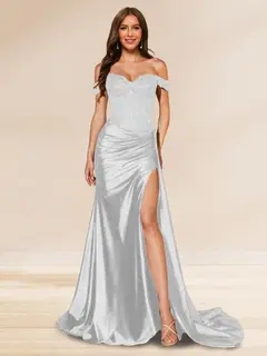 Trumpet/Mermaid Off-the-Shoulder Sweep Train Sequined Evening Dresses with Split Side — view 40
