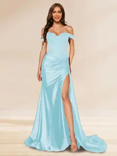Trumpet/Mermaid Off-the-Shoulder Sweep Train Sequined Evening Dresses with Split Side — view 41