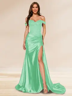 Trumpet/Mermaid Off-the-Shoulder Sweep Train Sequined Evening Dresses with Split Side — view 42