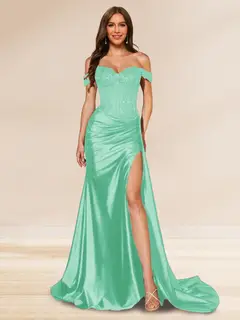 Trumpet/Mermaid Off-the-Shoulder Sweep Train Sequined Evening Dresses with Split Side — view 43