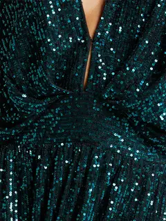 A-Line/Princess Plunging Neck Short Sleeves Sequin Evening Dresses with Split Side — view 5