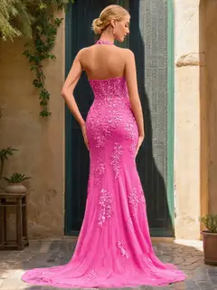 Trumpet/Mermaid Halter Sleeveless Split Side Prom Dresses — view 2