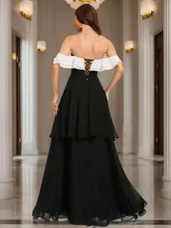 A-Line/Princess Off-the-Shoulder Floor-Length Chiffon Evening Dresses With Cascading Ruffles — view 2
