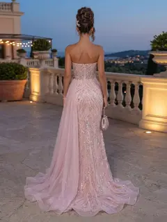 Trumpet/Mermaid Strapless Sleeveless Floor-Length Evening Dresses with Sequins & Split Side — view 2