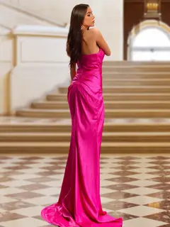Trumpet/Mermaid One-Shoulder Pleated Long Elegant Evening Dresses with Split Side & Beading — view 2