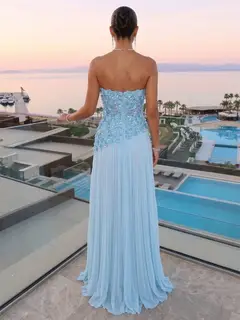 Trumpet/Mermaid Strapless Sleeveless Floor-Length Evening Dresses with Pleats & Split Side — view 2