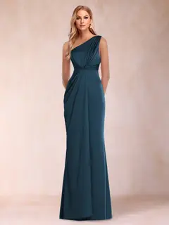 Sheath/Column One-Shoulder Ruched Floor-Length Evening Dresses with Ruffles — view 1
