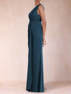 Sheath/Column One-Shoulder Ruched Floor-Length Evening Dresses with Ruffles — view 2