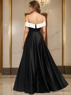 A-line Off-the-Shoulder Floor-Length Ruched Evening Dresses — view 2