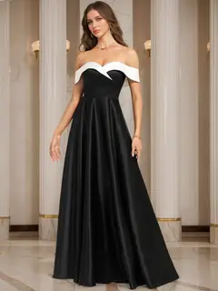 A-line Off-the-Shoulder Floor-Length Ruched Evening Dresses — view 3