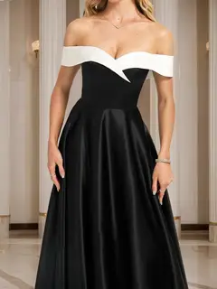 A-line Off-the-Shoulder Floor-Length Ruched Evening Dresses — view 4