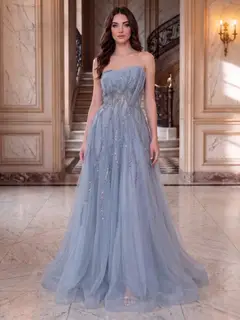 A-Line/Princess Strapless Sleeveless Floor-Length Evening Dresses with Applique & Beading — LV03727106 — view 1