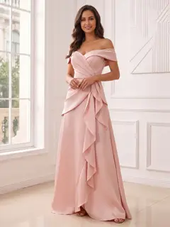 A-Line/Princess Off-The-Shoulder Sleeveless Floor-Length Evening Dresses with Ruffles & Pleated — view 1