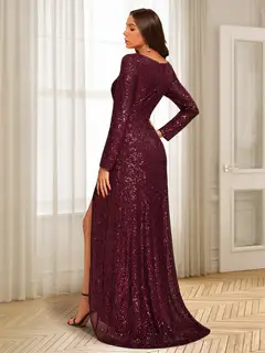 Sheath/Column V-Neck Floor-Length Evening Dresses With Split Side — view 2