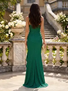 Trumpet/Mermaid Spaghetti Straps Floor-Length Long Prom Dresses with Split Side & Beading — view 2