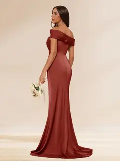 Sheath/Column Off-the-Shoulder Long Evening Dresses with Split Side & Ruched — LV52498946 — view 2