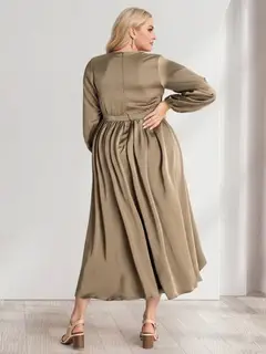 A-Line/Princess Plunging V-Neck Long Sleeves Wrap Plus Size Bridesmaid Dresses — view 2