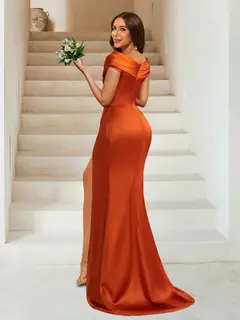 A-Line/Princess Scoop Floor-Length Split Side Evening Dresses With Ruched — view 2