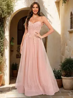A-Line/Princess Strapless Sleeveless Prom Dresses with Applique — view 1