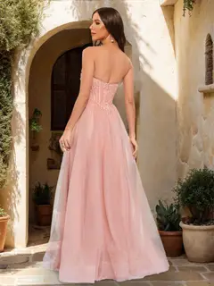 A-Line/Princess Strapless Sleeveless Prom Dresses with Applique — view 2