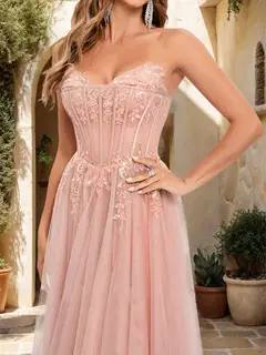 A-Line/Princess Strapless Sleeveless Prom Dresses with Applique — view 3
