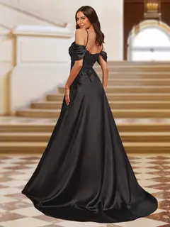 A-Line/Princess Off-the-Shoulder Sleeveless Evening Dresses with Split Side & Appliques — view 2