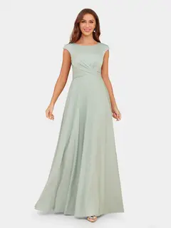 A-Line/Princess Scoop Short Sleeves Evening Dresses with Ruched — view 1