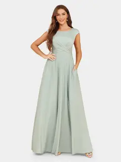 A-Line/Princess Scoop Short Sleeves Evening Dresses with Ruched — view 3