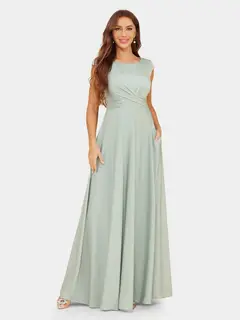 A-Line/Princess Scoop Short Sleeves Evening Dresses with Ruched — view 4