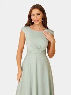 A-Line/Princess Scoop Short Sleeves Evening Dresses with Ruched — view 5