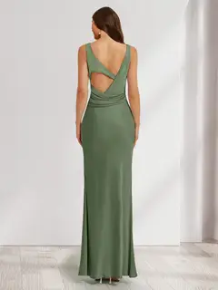 Sheath/Column Cowl Neck Sleeveless Ruched Ankle-Length Evening Dresses — view 2
