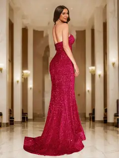 Trumpet/Mermaid Sweetheart Sequin Fitted Party Dresses Long Prom Dresses — view 2