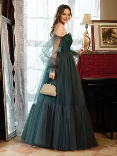 A-Line/Princess Tulle Sweetheart Long Prom Dresses — view 6