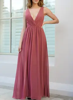 A-Line/Princess V-Neck Floor-length Long Bridesmaid Dresses — LV82521397 — view 2