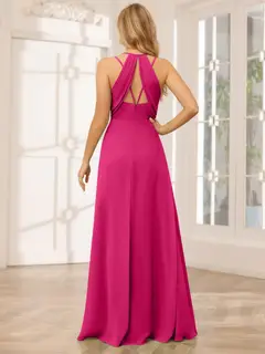 A-Line/Princess V-Neck Sleeveless Floor-Length Bridesmaid Dresses with Ruffles — LV31814453 — view 2