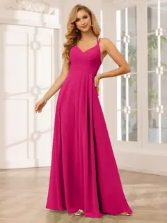 A-Line/Princess V-Neck Sleeveless Floor-Length Bridesmaid Dresses with Ruffles — LV31814453 — view 3