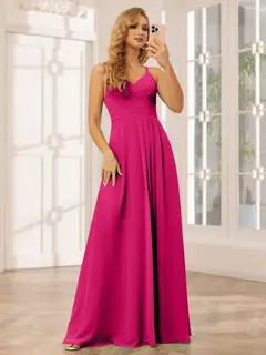 A-Line/Princess V-Neck Sleeveless Floor-Length Bridesmaid Dresses with Ruffles — LV31814453 — view 5