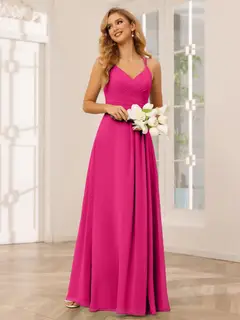 A-Line/Princess V-Neck Sleeveless Floor-Length Bridesmaid Dresses with Ruffles — LV31814453 — view 8