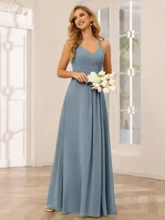 A-Line/Princess V-Neck Sleeveless Floor-Length Bridesmaid Dresses with Ruffles — LV31814453 — view 10