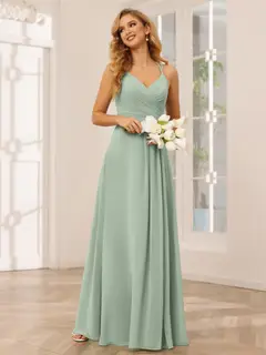 A-Line/Princess V-Neck Sleeveless Floor-Length Bridesmaid Dresses with Ruffles — LV31814453 — view 12