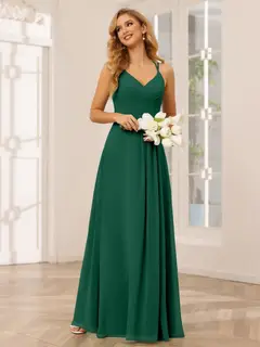 A-Line/Princess V-Neck Sleeveless Floor-Length Bridesmaid Dresses with Ruffles — LV31814453 — view 13