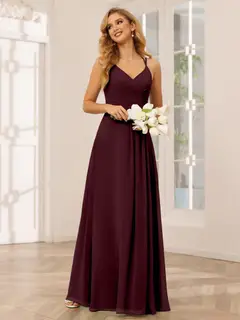 A-Line/Princess V-Neck Sleeveless Floor-Length Bridesmaid Dresses with Ruffles — LV31814453 — view 14