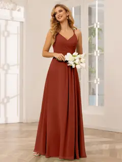 A-Line/Princess V-Neck Sleeveless Floor-Length Bridesmaid Dresses with Ruffles — LV31814453 — view 15