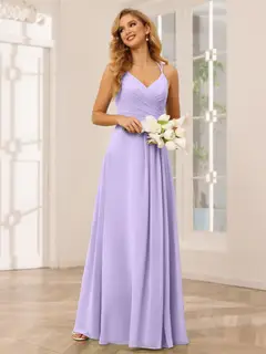 A-Line/Princess V-Neck Sleeveless Floor-Length Bridesmaid Dresses with Ruffles — LV31814453 — view 16