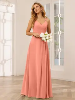 A-Line/Princess V-Neck Sleeveless Floor-Length Bridesmaid Dresses with Ruffles — LV31814453 — view 17