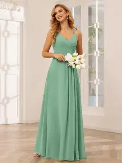 A-Line/Princess V-Neck Sleeveless Floor-Length Bridesmaid Dresses with Ruffles — LV31814453 — view 19